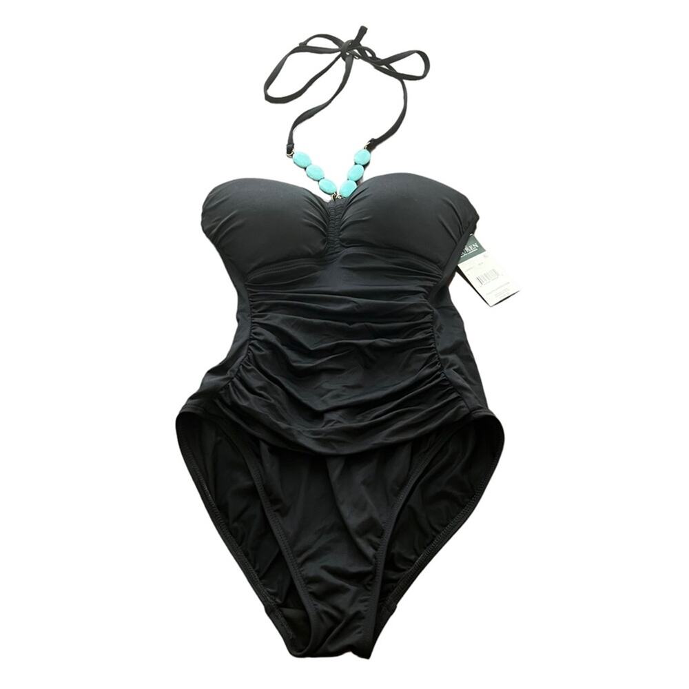 Ralph Lauren Ruched One Piece Black Swimsuit Size 4